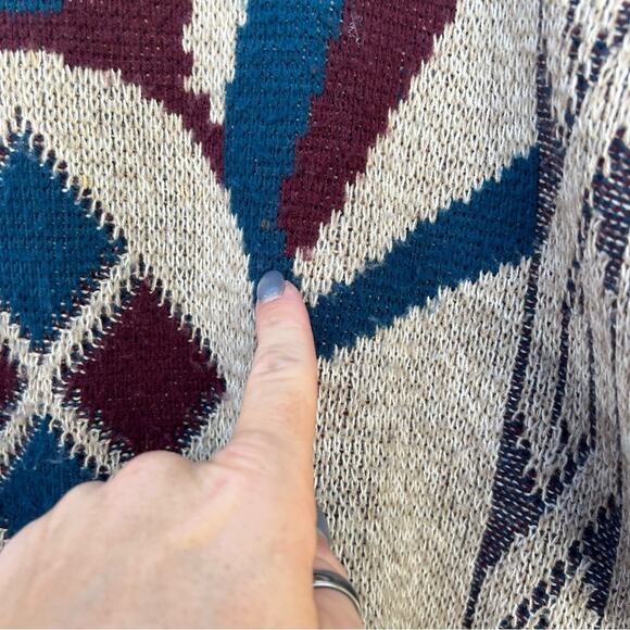 Vintage 90s Oakton Limited Muted Earthy Boho Sunset Maroon Blue sweater LG TALL - Picture 4 of 6